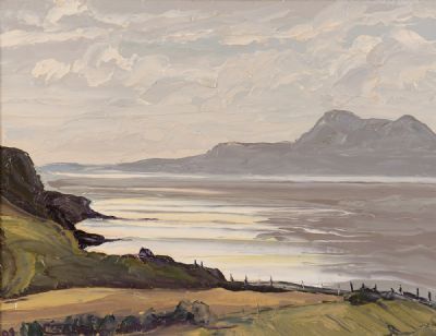 VIEW TO CROAGH PATRICK ACROSS A SUNLIT CLEW BAY, ACHILL by Rosemary Carr ROI at Dolan's Art Auction House