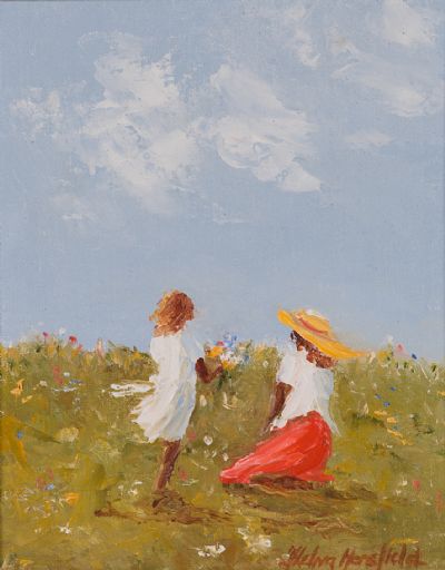 SISTERS IN THE FLOWER MEADOW by Thelma Mansfield  at Dolan's Art Auction House