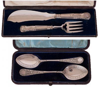 Pair of Silver Plated Fish Servers etc at Dolan's Art Auction House