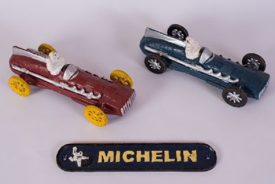 Cast Iron 'Michelin' Cars & Sign at Dolan's Art Auction House