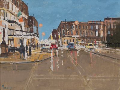 LOOKING DOWN TO MERRION ROW FROM THE SHELBOURNE by John Morris  at Dolan's Art Auction House
