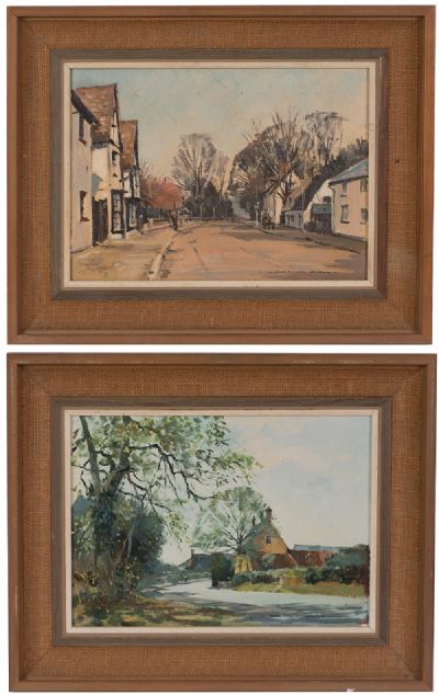 FARM COTTAGE, SUMMER MORNING & VILLAGE STREET, WINTER MORNING by David Green  at Dolan's Art Auction House