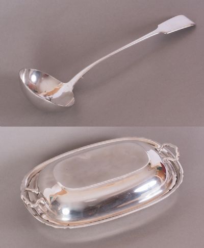 Silver Plated Entree Dish & Soup Ladle at Dolan's Art Auction House