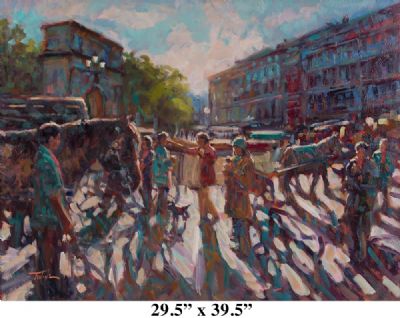 SUMMER SUNLIGHT ON STEPHENS GREEN by Norman Teeling  at Dolan's Art Auction House