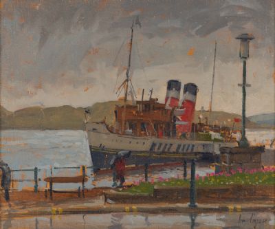 RED FUNNELLS ON THE WAVERLEY STEAMSHIP by Ian Cryer ROI at Dolan's Art Auction House