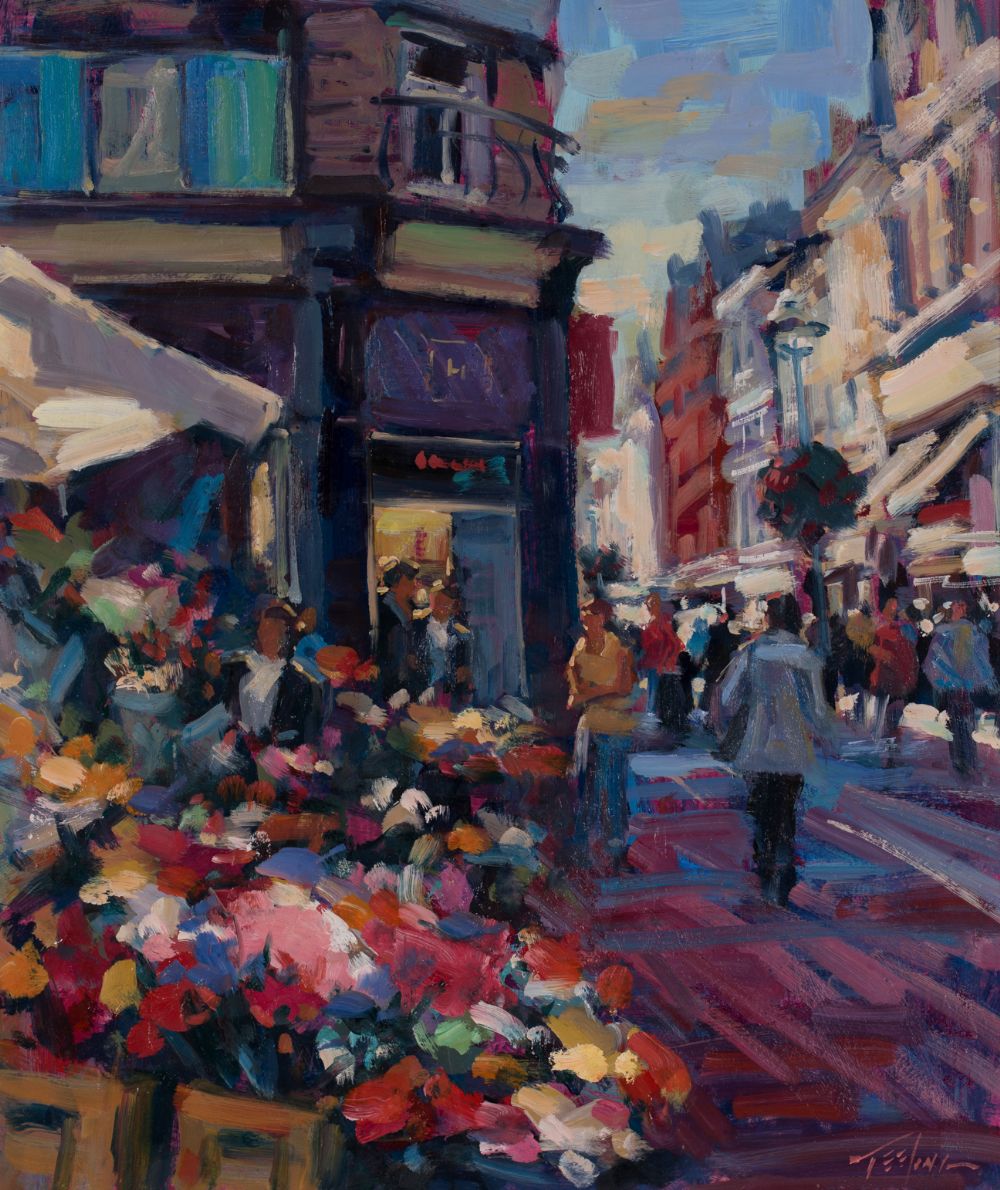 SUNNY DAY ON GRAFTON STREET by Norman Teeling  at Dolan's Art Auction House