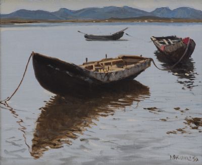 CURRACHS AT ROUNDSTONE by Cecil Maguire RUA at Dolan's Art Auction House
