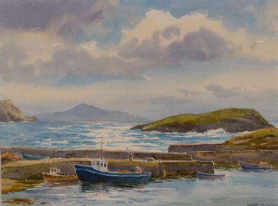 CLARE ISLAND FROM PURTEEN HARBOUR, ACHILL by Robert Egginton  at Dolan's Art Auction House