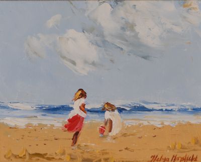 GATHERING SHELLS ON THE BEACH by Thelma Mansfield  at Dolan's Art Auction House