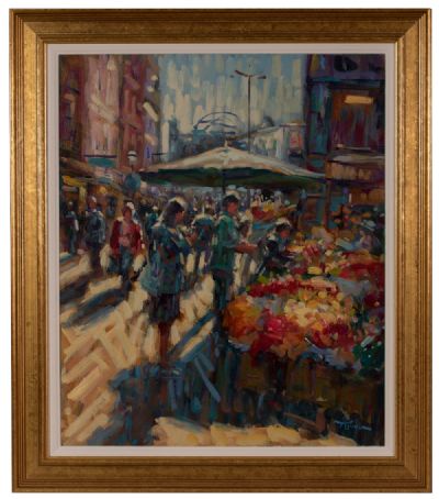 FLOWER SELLERS ON GRAFTON STREET I by Norman Teeling  at Dolan's Art Auction House