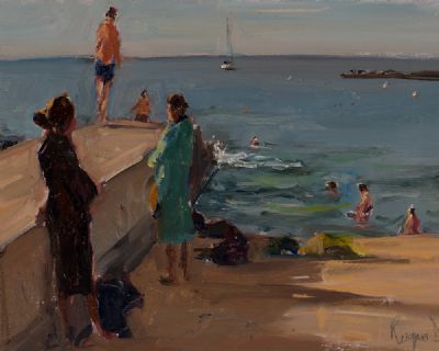 BATHERS By THE SEA by Roger Dellar ROI at Dolan's Art Auction House