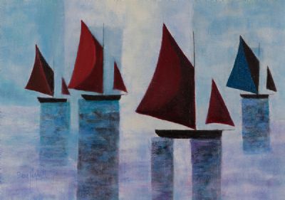 BROWN & ORANGE, GALWAY HOOKERS by Sara McNeill  at Dolan's Art Auction House