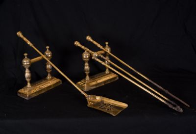 Set of Brass Fire Irons & Fire Dogs at Dolan's Art Auction House