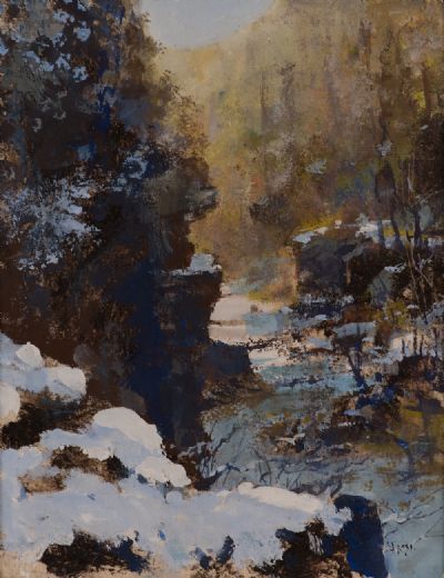 WINTER WHITE, NEAR THE TOP OF THE GORGE by Arthur K Maderson  at Dolan's Art Auction House