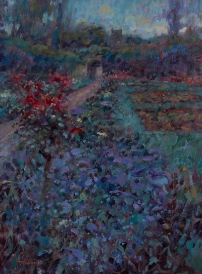 TWILIGHT PURPLE & LILAC IN THE ROSE GARDENS, ST. ANNE'S by Norman Teeling  at Dolan's Art Auction House