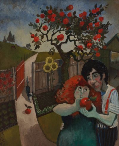 TEMPTATION . . . UNDER THE APPLE TREE, by Kenneth Butler Evans . . . the Artist was Related to Jack B. Yeats and William Butler Yeats at Dolan's Art Auction House