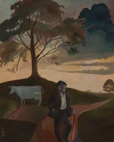 FARMER AND HIS COWS by Kenneth Butler Evans  at Dolan's Art Auction House