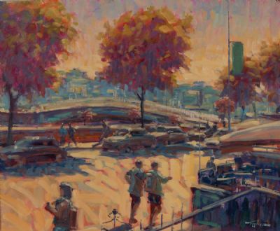 SUMMER SUNSHINE, AT THE HALFPENNY BRIDGE by Norman Teeling  at Dolan's Art Auction House