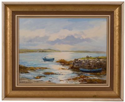 FISHERMAN IN THE OLD HARBOUR, ROUNDSTONE by Robert Egginton  at Dolan's Art Auction House