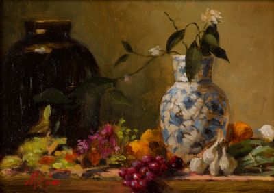 SCATTERED FRUIT & FLOWERS by Mat Grogan  at Dolan's Art Auction House