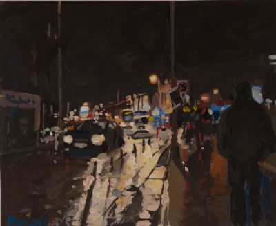 CITY LIGHTS (LOOKING UP WEXFORD ST.) by John Morris  at Dolan's Art Auction House